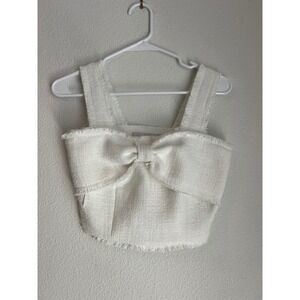 Endless Rose Ivory Tweed Cropped Tank Top with Bow Detail -‎ Elegant Party